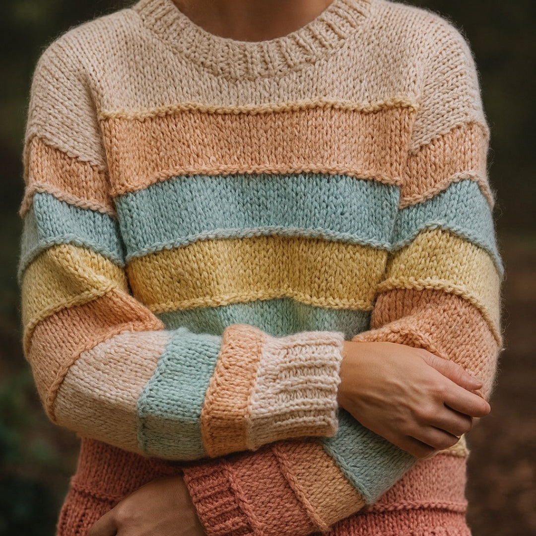 Lined Colorful Rainbow Pullover Sweater Knitting Pattern