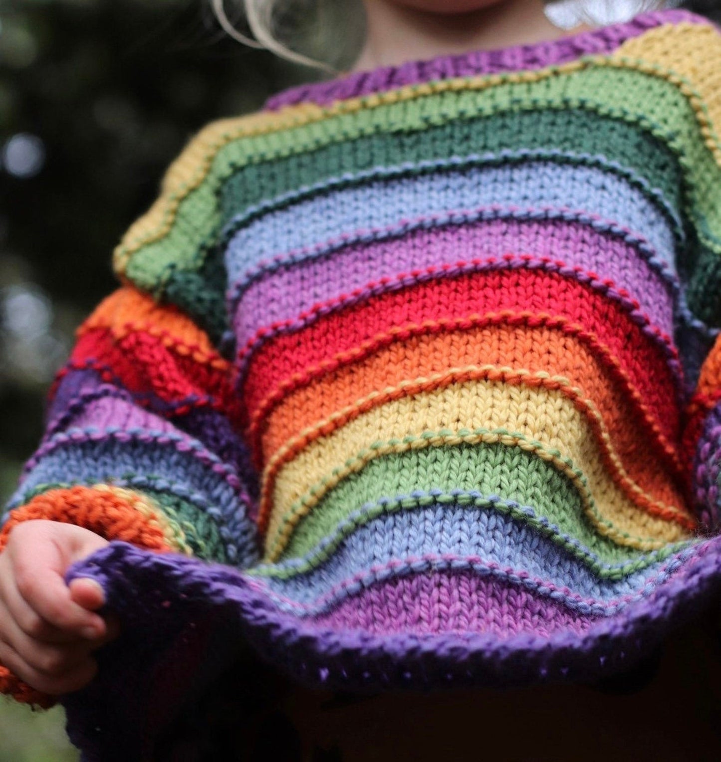 Lined Colorful Rainbow Pullover Sweater Knitting Pattern