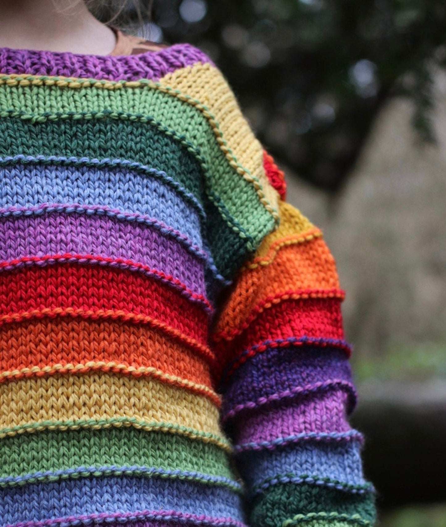 Lined Colorful Rainbow Pullover Sweater Knitting Pattern