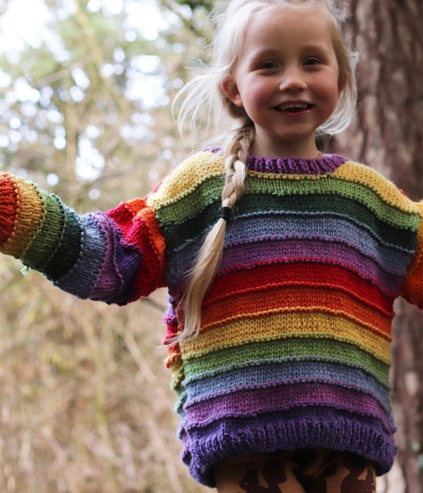 Lined Colorful Rainbow Pullover Sweater Knitting Pattern