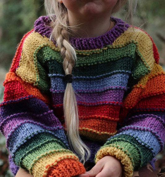 Lined Colorful Rainbow Pullover Sweater Knitting Pattern